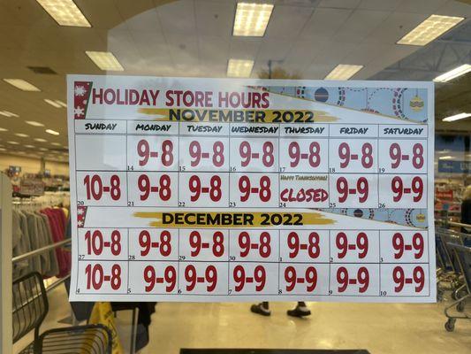 Holiday hours (2022)