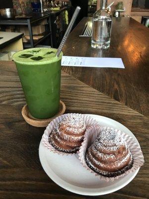 Matcha Lemonade and Honey Mochi Cakes with Red Bean