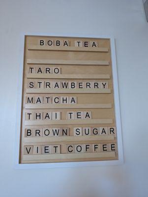 Boba menu.