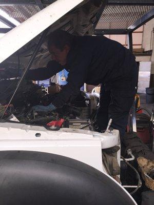 Matt Getting ready to remove a 6.7L diesel engine