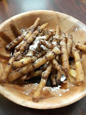 Funnel cake fries with chocolate sauce and powdered sugar!