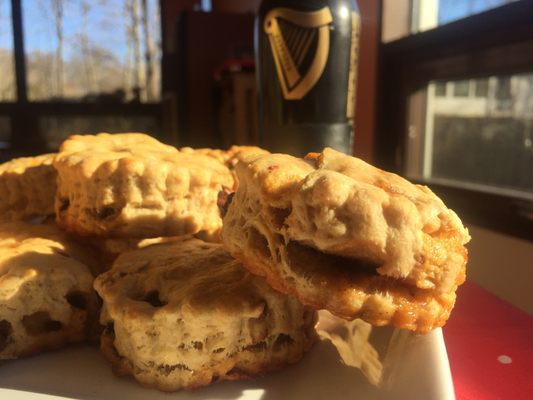 Irish Scones with homemade vanilla caramel, stout and chocolate