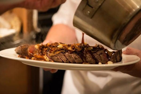 Roasted Beef Tenderloin with a Wild Mushroom & Cognac Glace