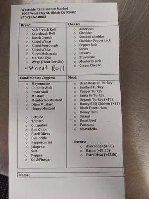 Create your own sandwich order form  #menu