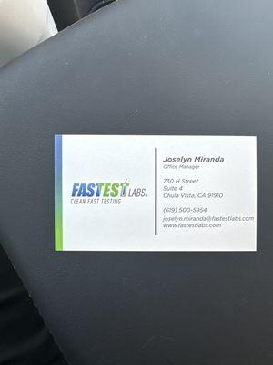 Great service! In/out of there very quickly. Joselyn was very professional and efficient. Thank you!