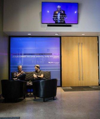 Comfortable lobby seating areas.