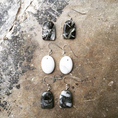 Marble tombstone and oval beads on sterling silver ear wires.