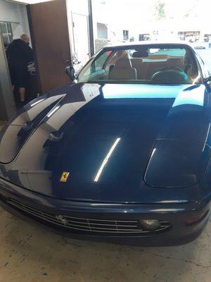 A Ferrari 456 M Gt being serviced.