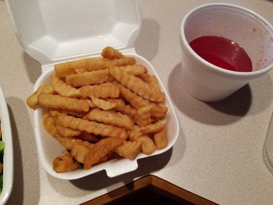 French fries and honey sauce (for honey tofu)