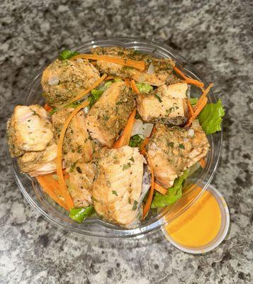 Salmon bites salad, steamed grilled or fried have it your way