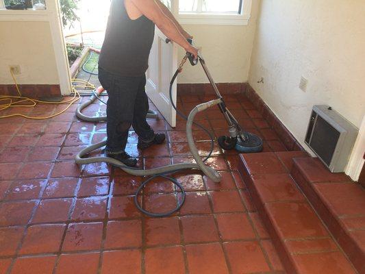 Terra-cotta Mexican pavers floor cleaning