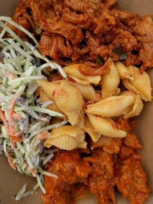 vegan clean south for burrito project fundraiser (buffalo wings,bbq pulled soy/collards,mac/cheese,veggie slaw)