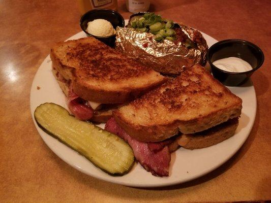 Reuben Sandwich with a Fully Loaded Bake Potatoe