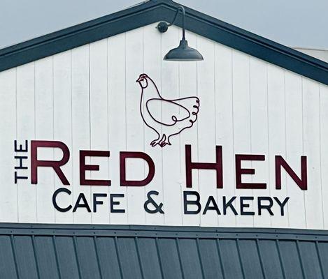 The Red Hen Cafe & Bakery sign (front of restaurant).