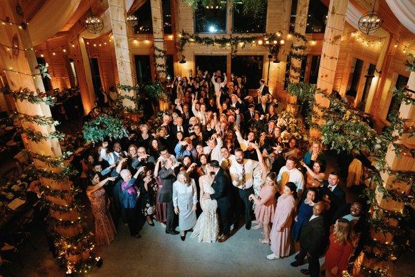 Group photo perfectly lit on the dance floor