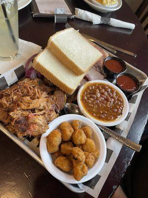 3 Meat plate with baked beans.