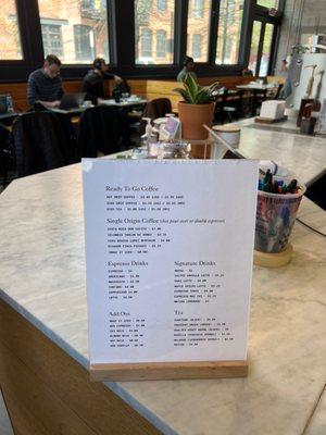 Hipster coffee shop menu