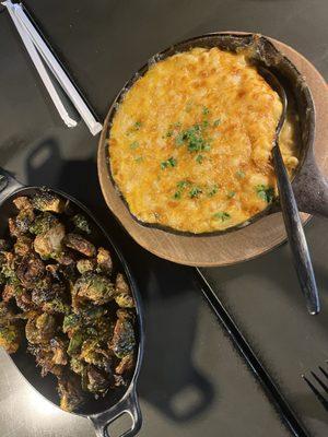 6 Cheese Mac and Cheese. Roasted Balsamic Brussels