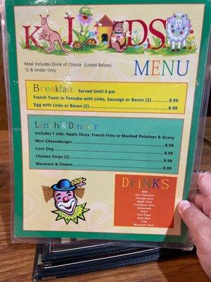 Kids menu