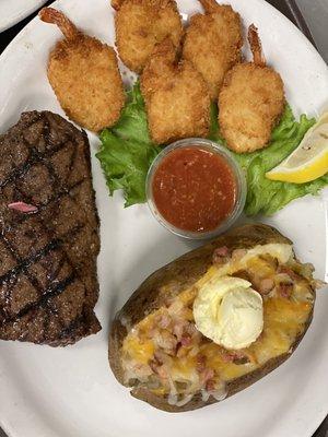 Sirloin Steak and Fried Shrimp