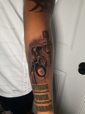 New microphone and headphones tattoo. By Marion.