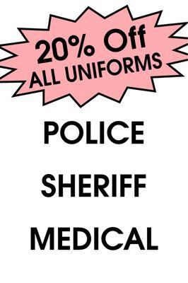 SALE. SALE. SALE. All Uniforms 20% Off.