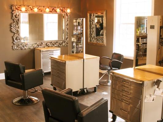 Stylist stations and makeup area.