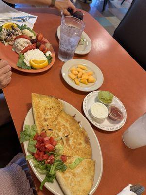 Chicken quesadilla special, Chicken Waldorf Salad.