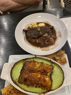 Short rib and polenta & manicotti