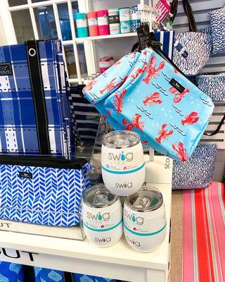 Scout bags makeup bags and swig stemless wine cups