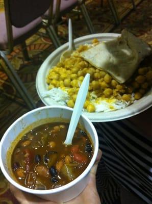 My chili from The Plum Cafe aside my sister's Chana masala from another restaurant.