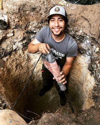 Cesar says: gotta love living in Texas where solid rock is just below the surface! People still need sewer pipes, so dig we must.