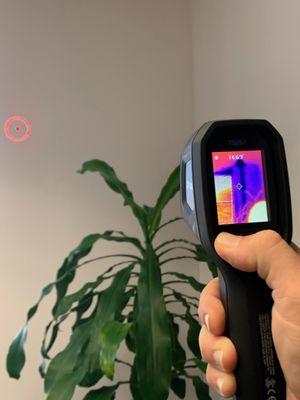 Thermal cameras can be used to see the water behind the walls.