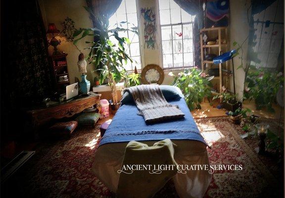 Professional Massage Table on a Magical environment.