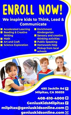 Genius Kids MIlpitas - We Inspire Kids to Think, Lead, and Communicate