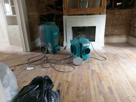 Service Master equipment to remove moisture and save our hardwood floors.