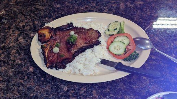 Very dried over cooked steak with rice!