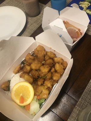 Orange chicken and cozy shrimp