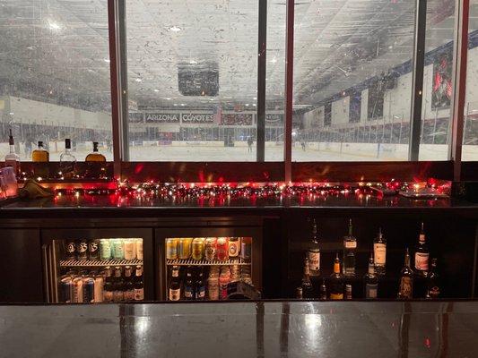 Bar view, can see hockey games