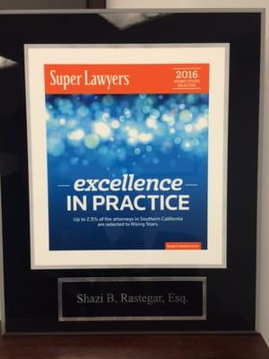 Selected to the prestigious Rising Stars list by Super Lawyers!  Only 2.5% of all lawyers are selected!!