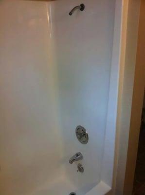 after resurfacing green fiberglass shower enclosure