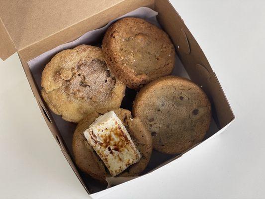 Stuffed Strawberry Rhubarb, Salted Toffee Pecan, S'mores, and Brown Butter Triple Chocolate Chip - IG: @nelson_eats