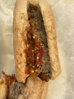 Cheese Steak Bombs Sub with onions and hots