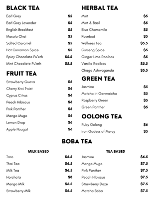 Tea Menu