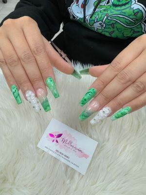 Acrylic nail long with marble and 3d nail art