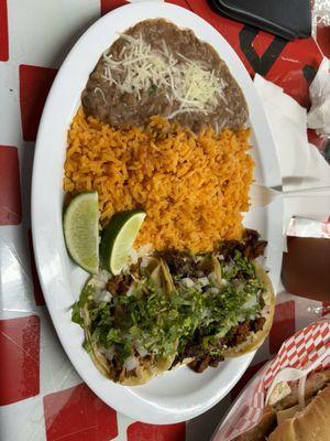 Taco plate-Barbacoa,Carnitas, Spicy Pork