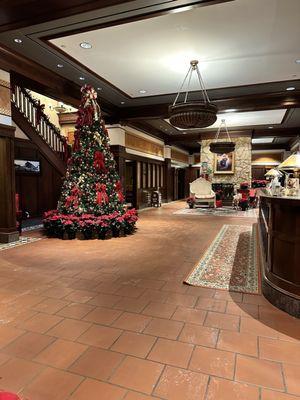 The lobby is beautifully decorated for Christmas