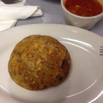 Mofongo and chicken broth