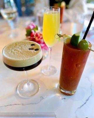 Espresso Martini, Mimosa, Bloody Mary