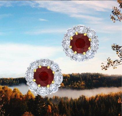 Two round natural rubies set in a perfectly matched pair of earrings by @jewelsbystar